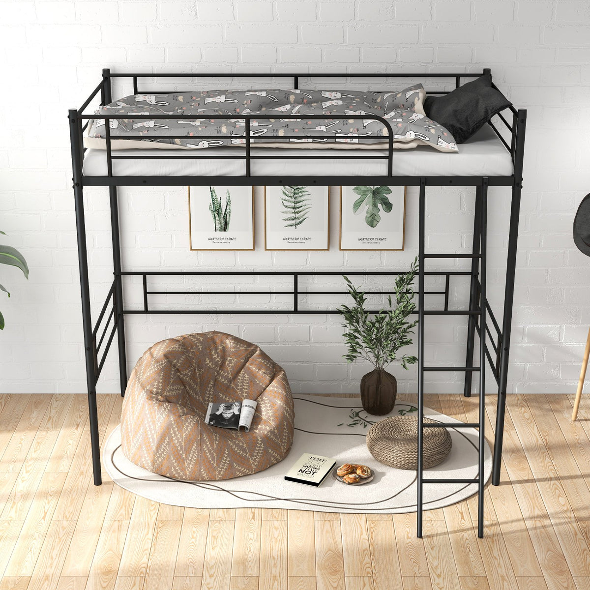 Metal Loft Twin Bed Frame Single High Loft Bed-Black view 5