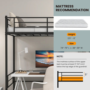 Metal Loft Twin Bed Frame Single High Loft Bed-Black view 7