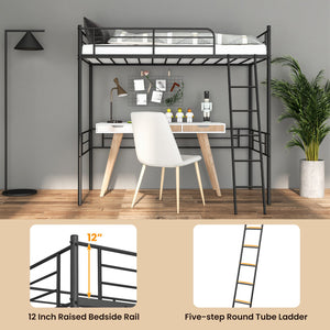 Metal Loft Twin Bed Frame Single High Loft Bed-Black view 8