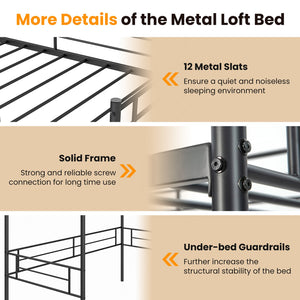 Metal Loft Twin Bed Frame Single High Loft Bed-Black view 9