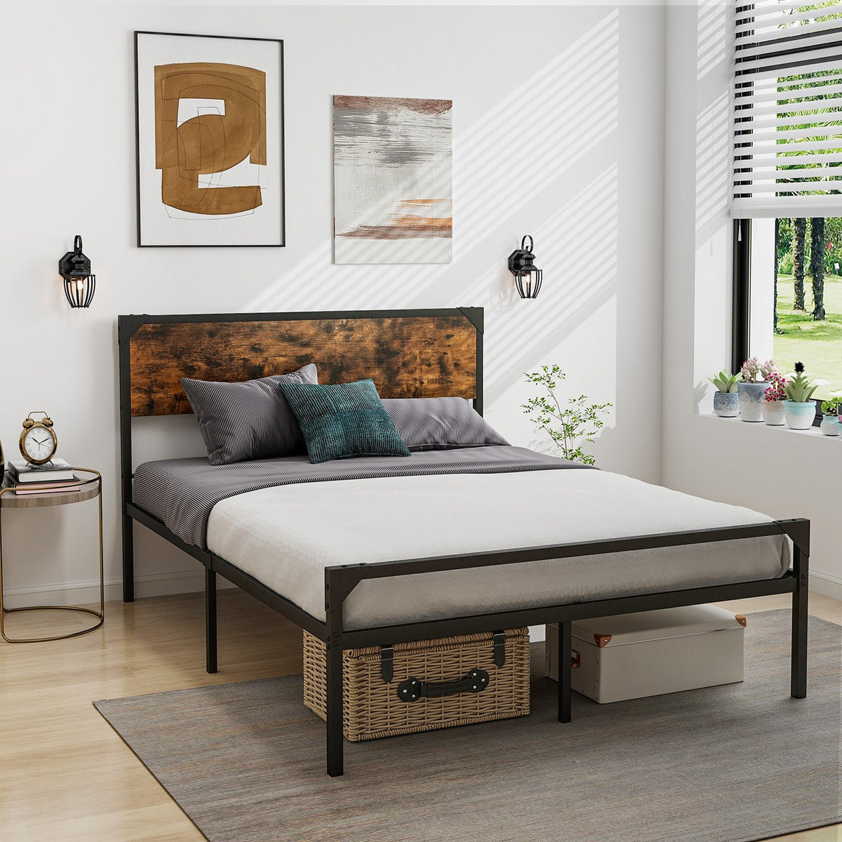 Platform Full/Queen Bed with Rustic Headboard and Footboard-Full Size view 6