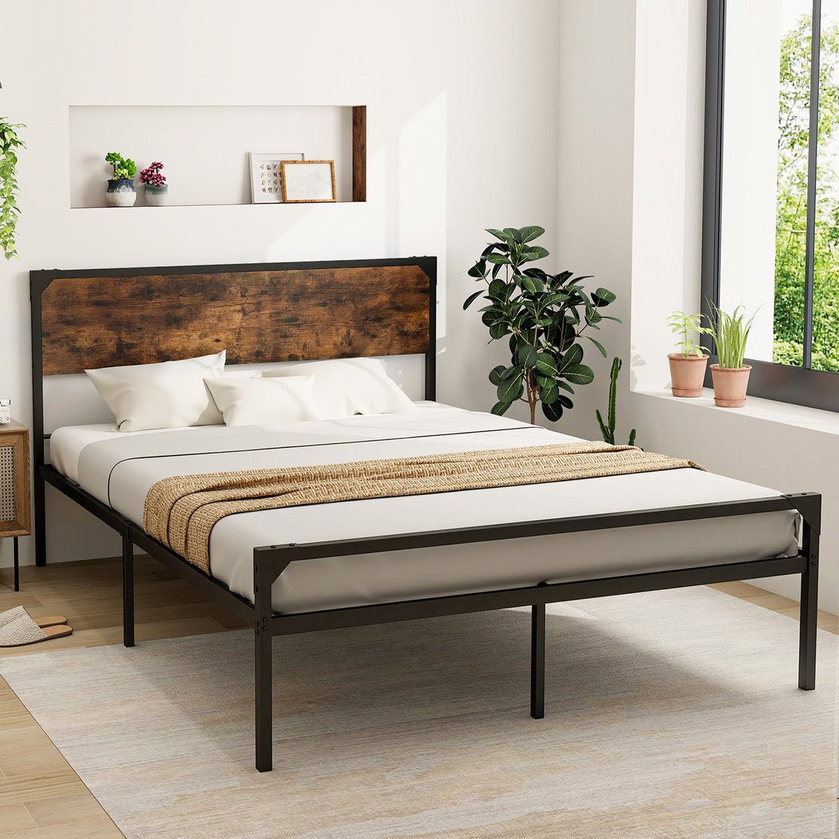 Platform Full/Queen Bed with Rustic Headboard and Footboard-Queen Size view 2