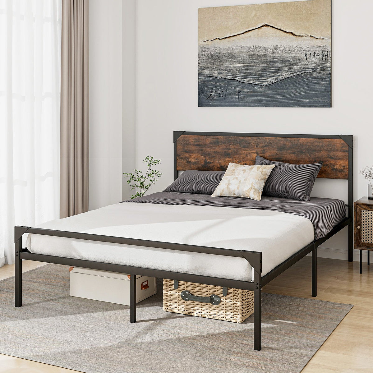 Platform Full/Queen Bed with Rustic Headboard and Footboard-Queen Size view 3