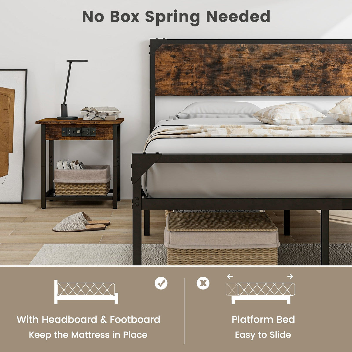 Platform Full/Queen Bed with Rustic Headboard and Footboard-Queen Size view 6