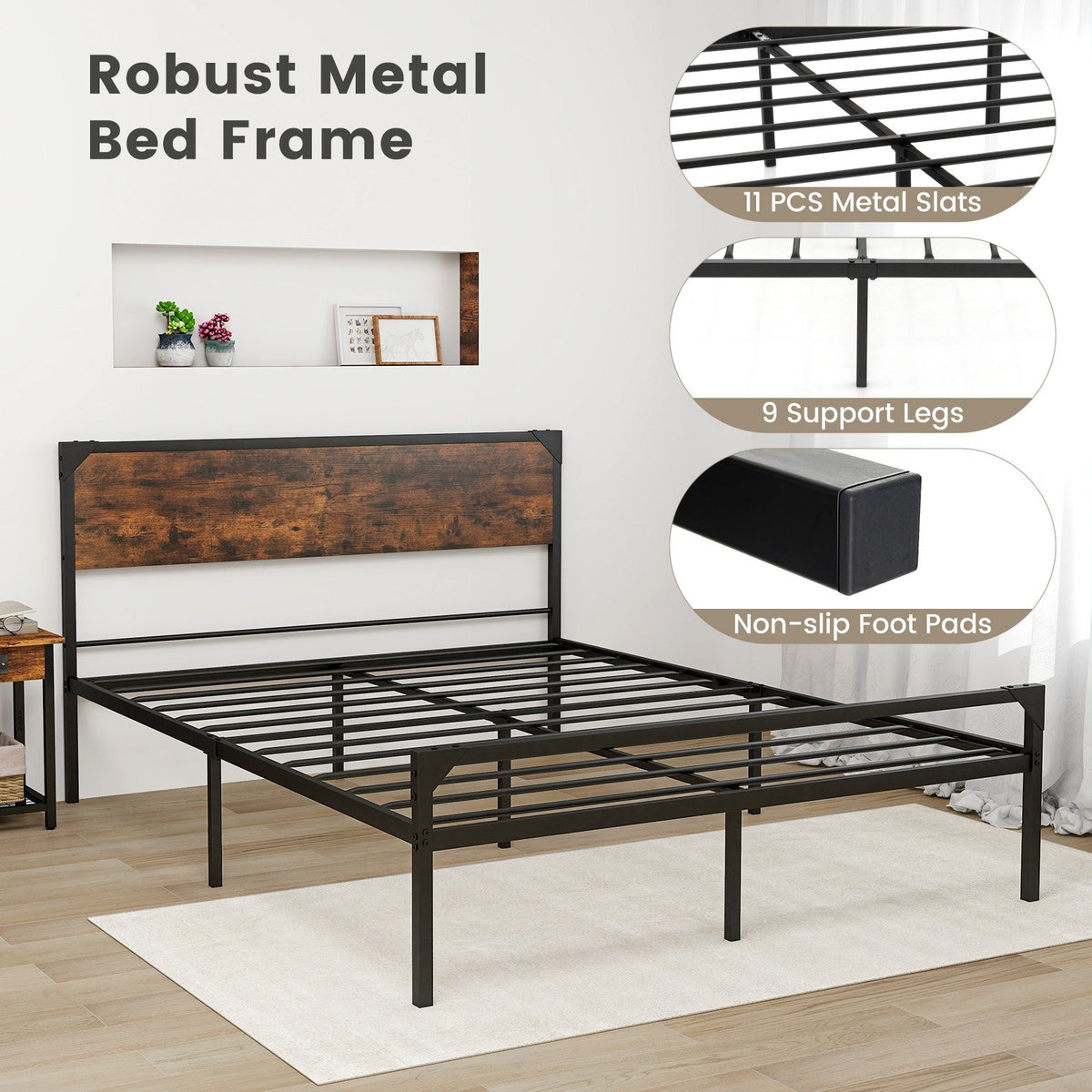 Platform Full/Queen Bed with Rustic Headboard and Footboard-Queen Size view 7