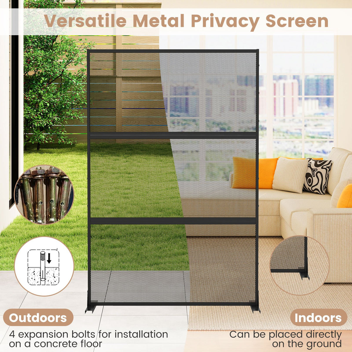 Metal Privacy Screen with Expansion Bolts and Connection Screws-Black view 7