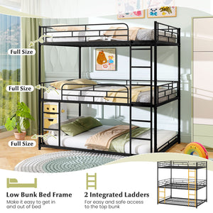 Metal Triple Bunk Bed with Safety Guardrails and 2 Ladders-Black view 9