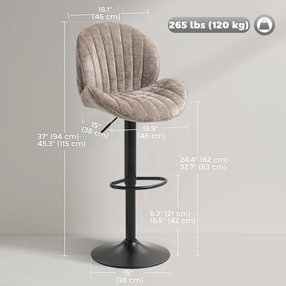Bar Stools Set of 2, Swivel Barstools with Back, Adjustable Height and Footrest for Kitchen Island – view 9
