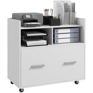 Mobile Filing Cabinet, Rolling File Cabinet with Drawer and Adjustable Hanging Bar for Letter, A4 and Legal Size, White