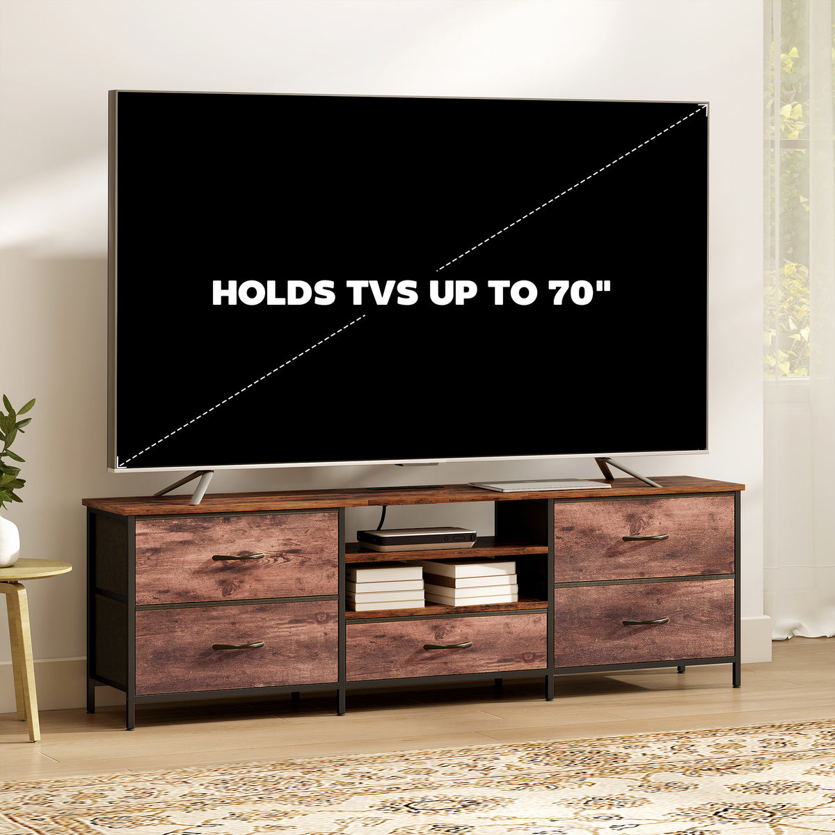 TV Stand for TVs up to 65 Inch, Industrial TV Console with Charging Station, 5 Drawers and Open Shelves – view 13
