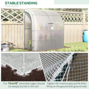7' x 3' x 7' Outdoor Lean-to Walk-In Greenhouse w/ Roll-up Mesh Windows, Zipper Door and 3-Tier Shelves, White