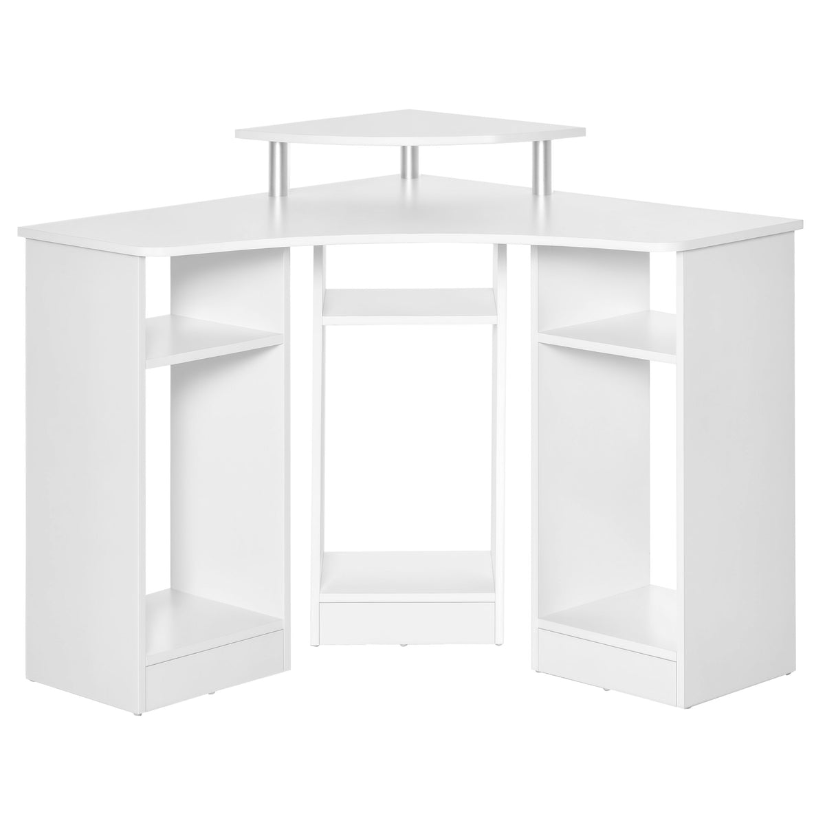 35" L-Shaped Computer Desk with Monitor Stand and Open Shelves, Home Office Corner Desk Study Workstation for Small Space, White