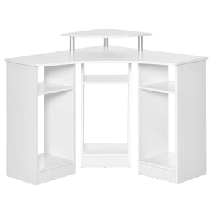 35" L-Shaped Computer Desk with Monitor Stand and Open Shelves, Home Office Corner Desk Study Workstation for Small Space, White