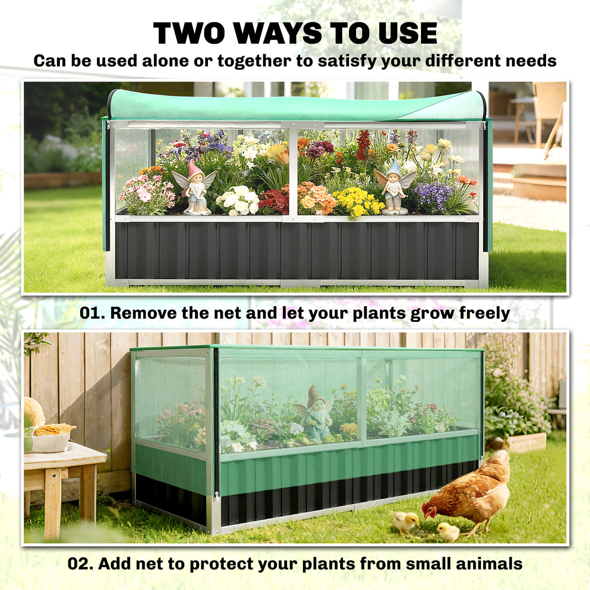 Raised Garden Bed, 5.7 x 3 x 2.3ft Steel Planter Box Outdoor with Cover, Gloves, Dark Grey – view 4