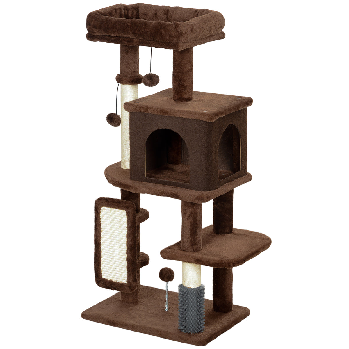 41 Inch Cat Tree with Scratching Posts, Cat Bed, Condo, Grooming Brush, Jumping Platforms, Toy Balls, Anti-tip Kit