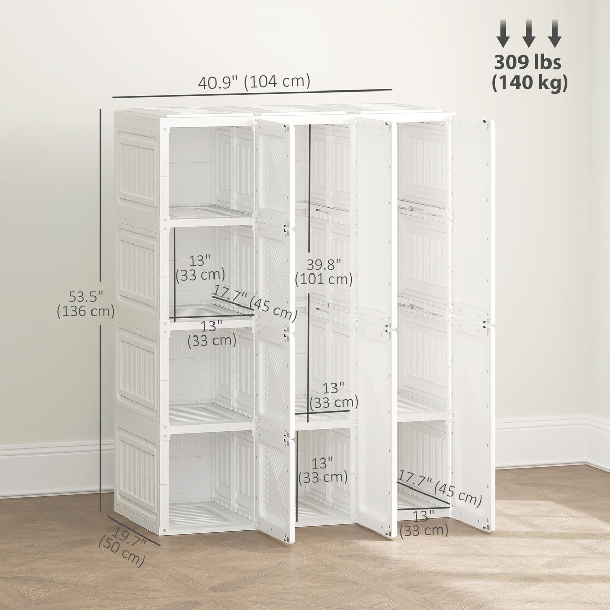 Portable Wardrobe, Foldable Plastic Closet with 8 Compartments, 2 Hanging Rods and Magnetic Clear Doors – view 9