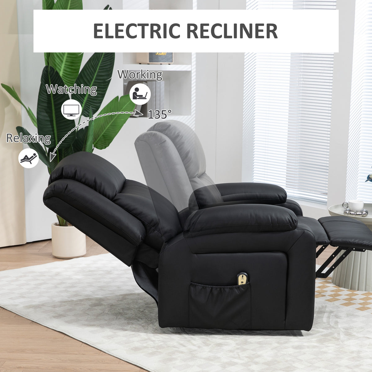 Lift Chair for Seniors, PU Leather Upholstered Electric Recliner Chair with Remote, Side Pockets – view 4