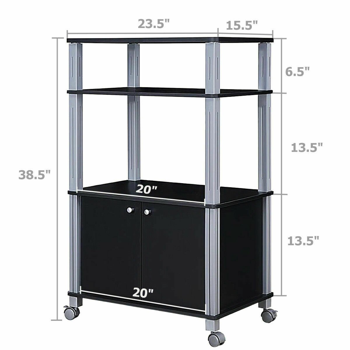 Microwave Rack Stand Rolling Storage Cart-Black view 4