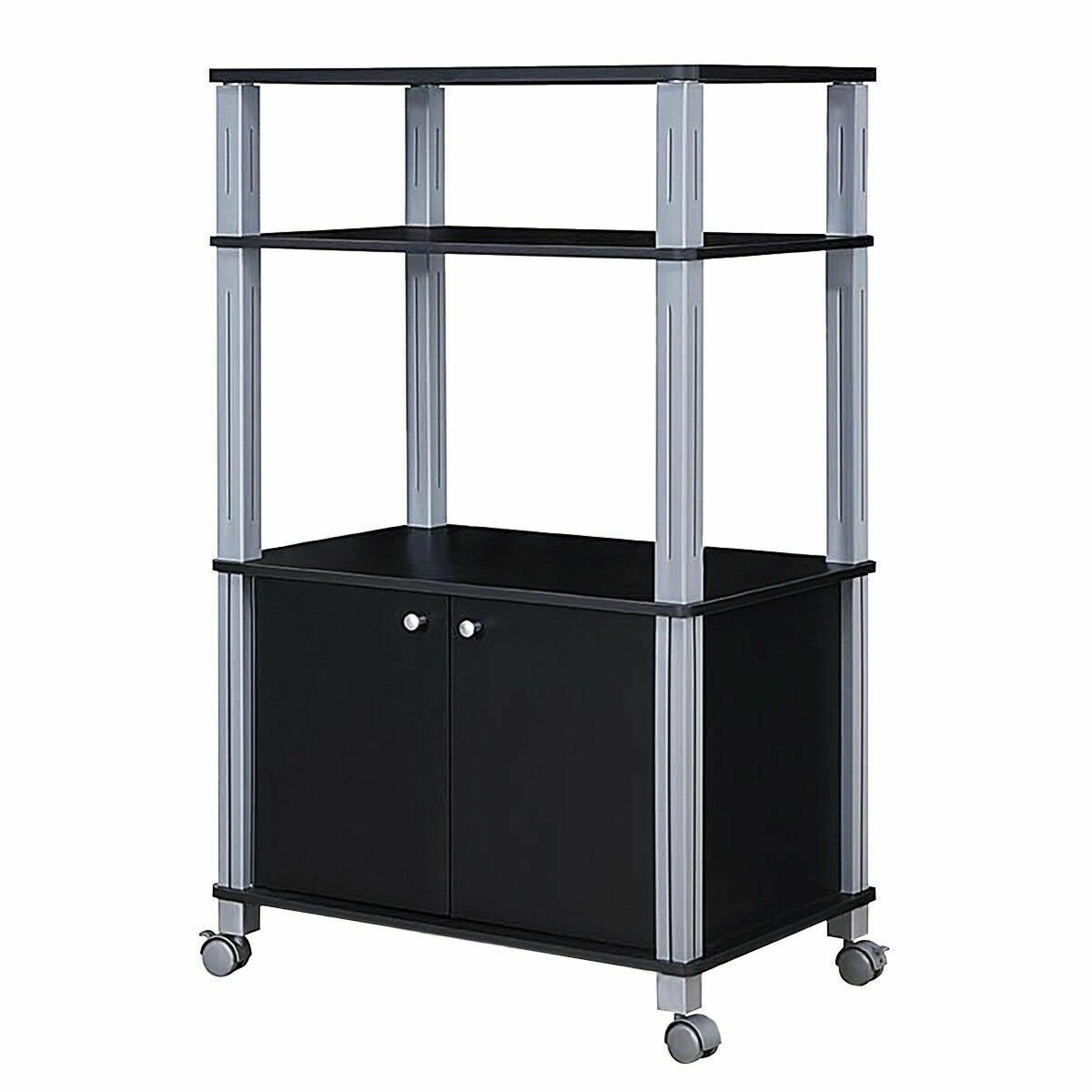 Microwave Rack Stand Rolling Storage Cart-Black view 6