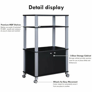Microwave Rack Stand Rolling Storage Cart-Black view 7