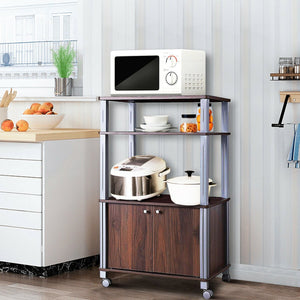 Microwave Rack Stand Rolling Storage Cart-Walnut view 2