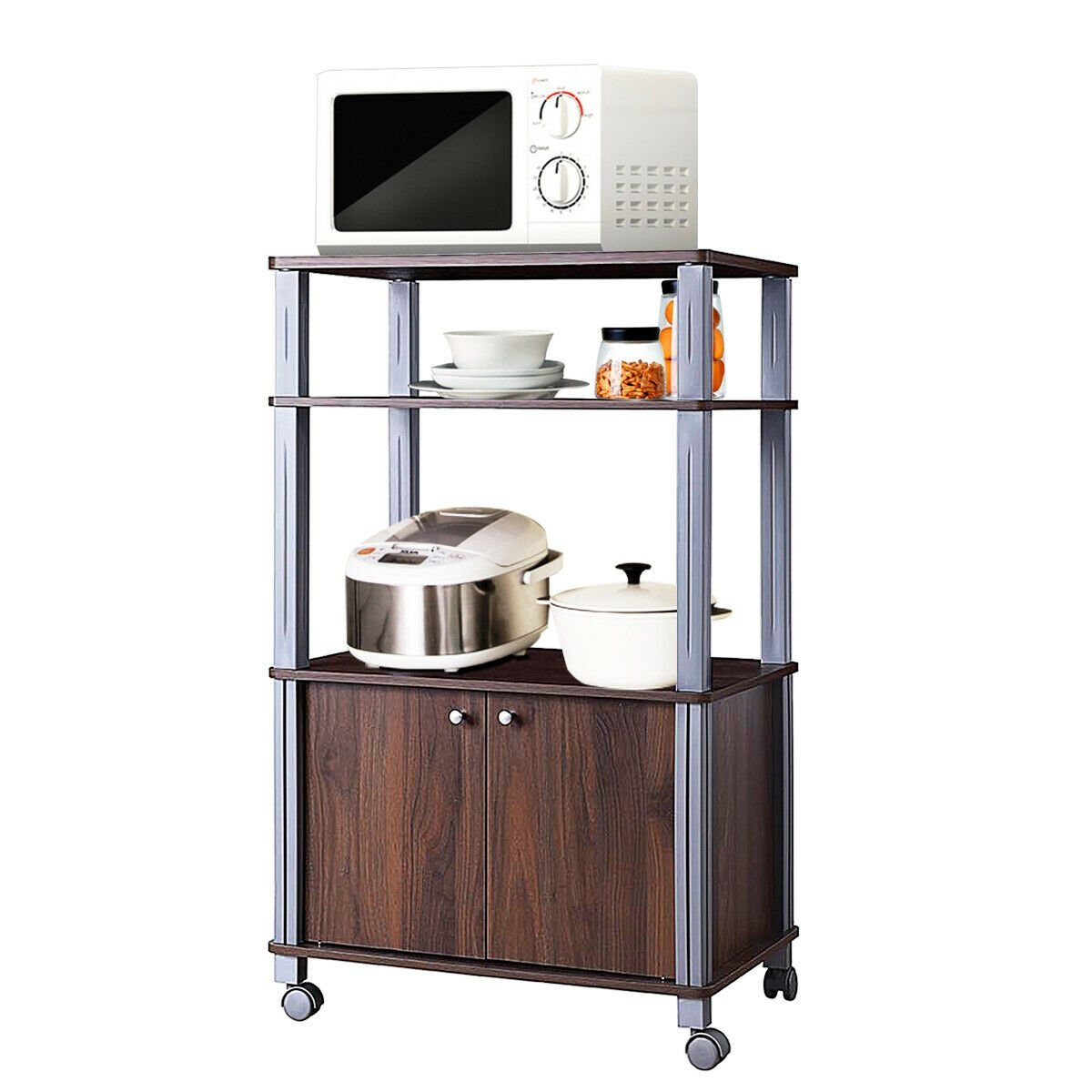 Microwave Rack Stand Rolling Storage Cart-Walnut view 5