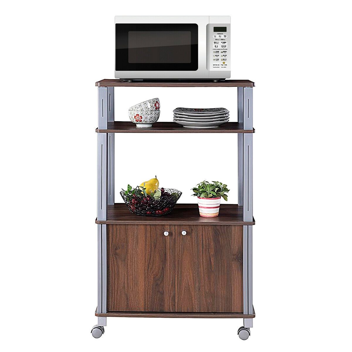 Microwave Rack Stand Rolling Storage Cart-Walnut view 6