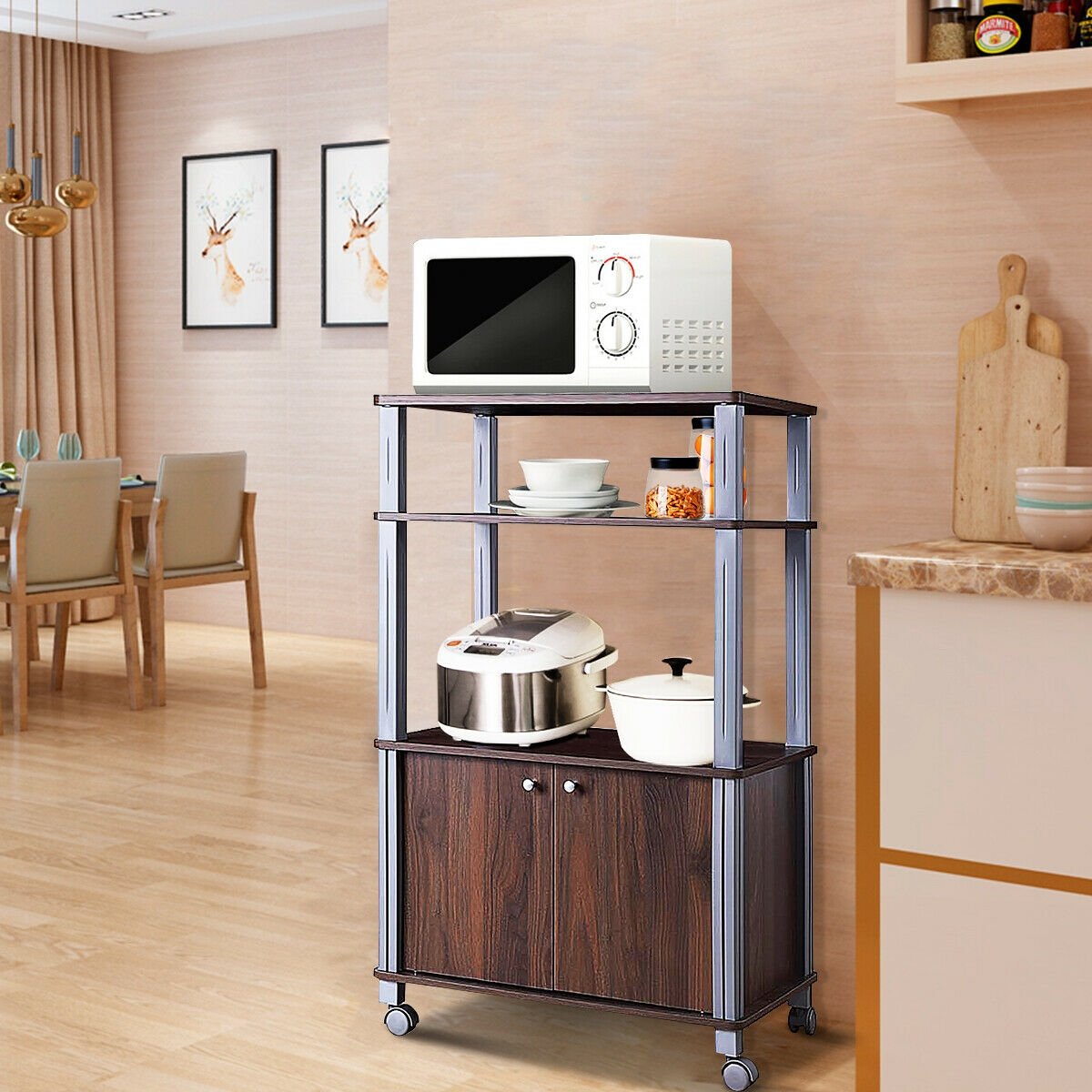Microwave Rack Stand Rolling Storage Cart-Walnut view 8