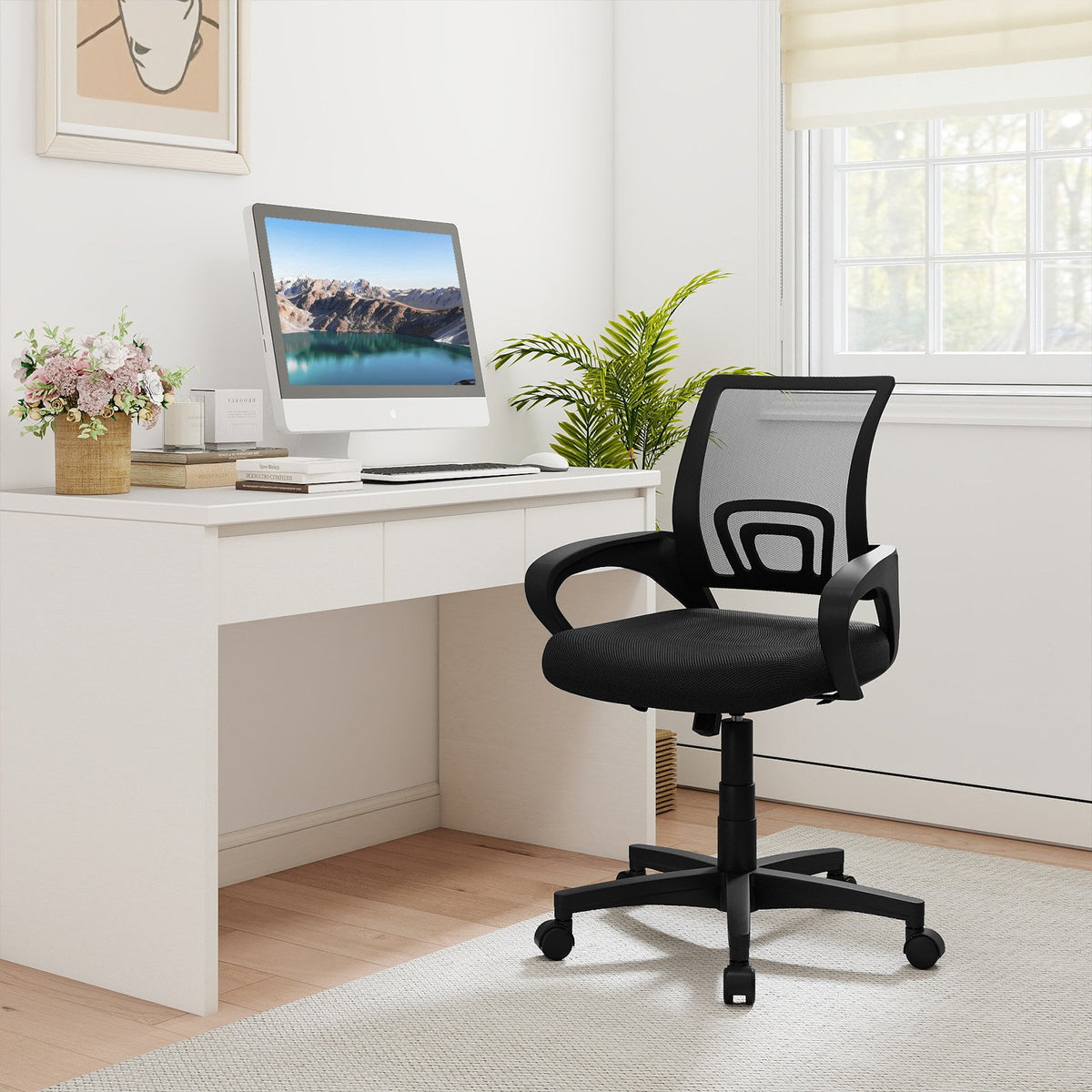 Mid-Back Mesh Office Chair Ergonomic Computer Chair with Lumbar Support-Black view 2