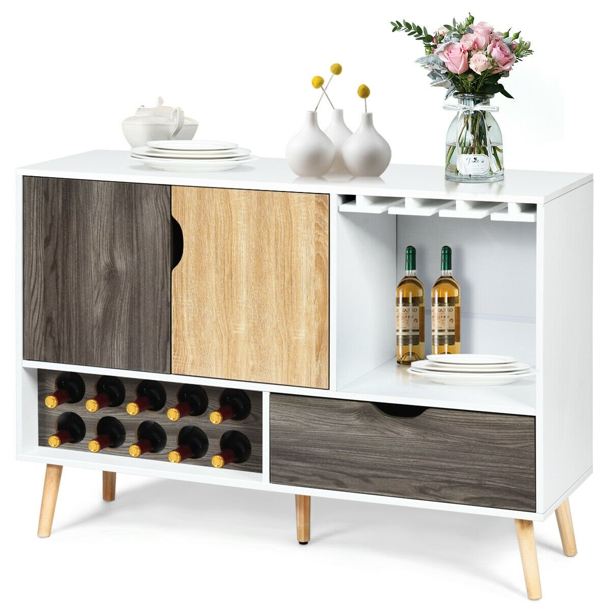 Mid-Century Buffet Sideboard Wooden Storage Cabinet view 3