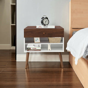 Mid-Century Nightstand with Drawer and Rubber Wood Legs view 2
