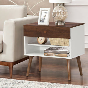 Mid-Century Nightstand with Drawer and Rubber Wood Legs view 3
