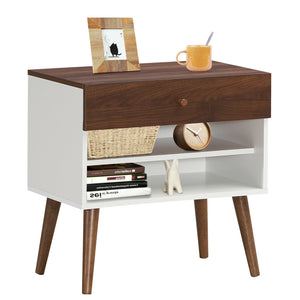 Mid-Century Nightstand with Drawer and Rubber Wood Legs view 4