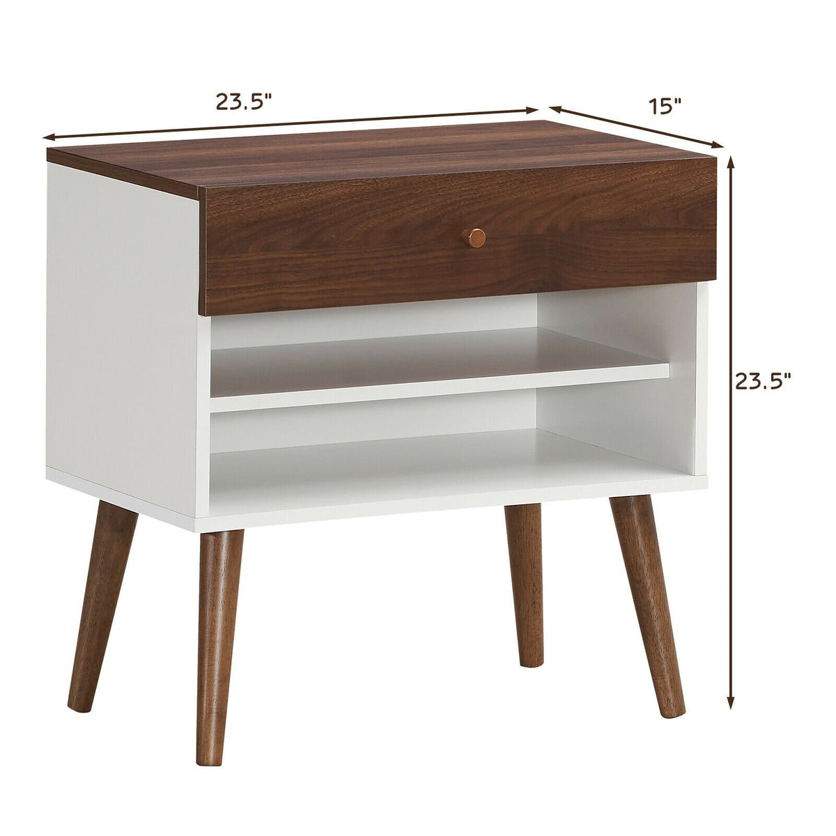 Mid-Century Nightstand with Drawer and Rubber Wood Legs view 5
