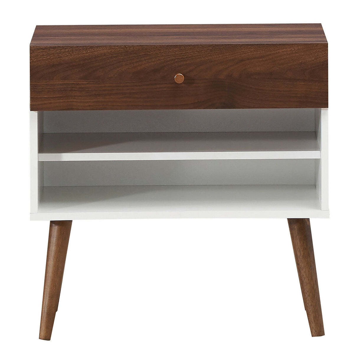 Mid-Century Nightstand with Drawer and Rubber Wood Legs view 8