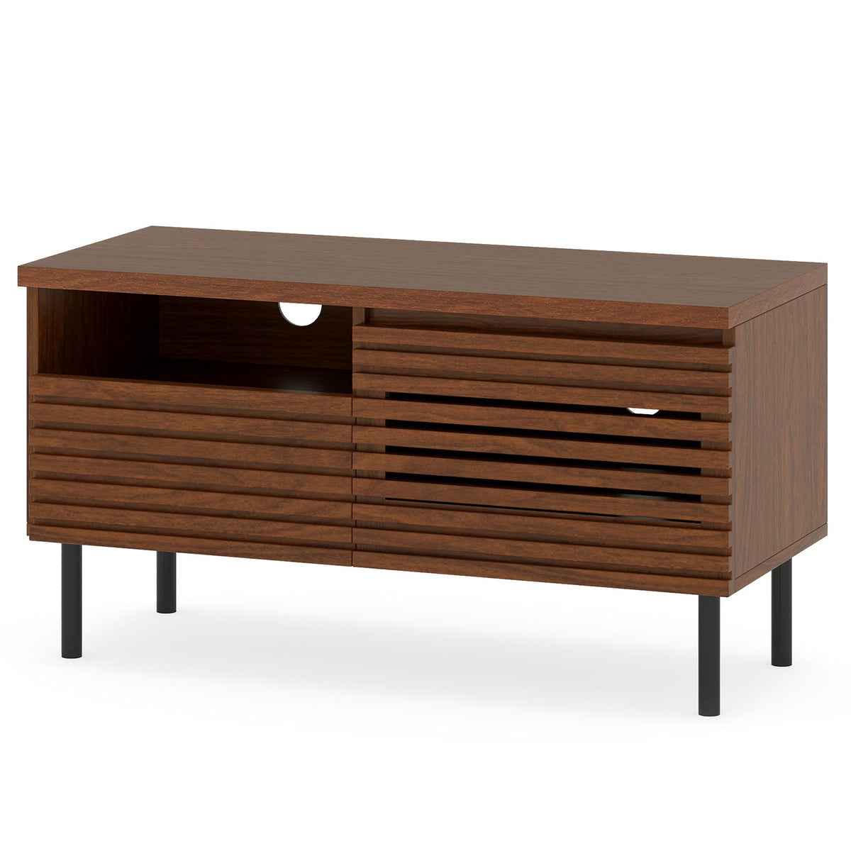 Mid Century Fluted TV Stand for 40 Inch TV Modern Entertainment Center with Open Compartment-Walnut view 4