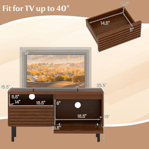 Mid Century Fluted TV Stand for 40 Inch TV Modern Entertainment Center with Open Compartment-Walnut view 5