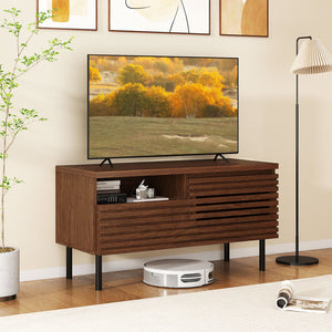 Mid Century Fluted TV Stand for 40 Inch TV Modern Entertainment Center with Open Compartment-Walnut view 6