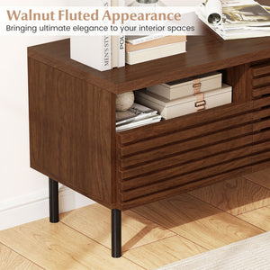 Mid Century Fluted TV Stand for 40 Inch TV Modern Entertainment Center with Open Compartment-Walnut view 7