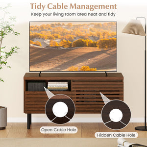 Mid Century Fluted TV Stand for 40 Inch TV Modern Entertainment Center with Open Compartment-Walnut view 8
