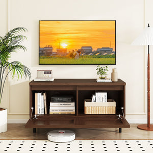 Mid Century Fluted TV Stand for 40 inches TV with 2 Hidden Compartments and Metal Legs-Walnut view 3