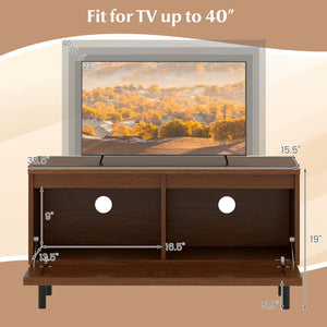Mid Century Fluted TV Stand for 40 inches TV with 2 Hidden Compartments and Metal Legs-Walnut view 5