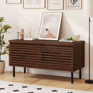 Mid Century Fluted TV Stand for 40 inches TV with 2 Hidden Compartments and Metal Legs-Walnut view 6