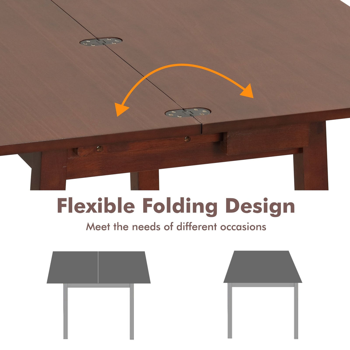 Mid Century Folding Dining Table for 4 People Extendable Kitchen Table with Hidden Storage-Brown view 8