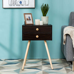 Mid Century Modern 2 Drawers Nightstand in Natural-Brown view 2