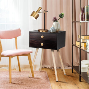 Mid Century Modern 2 Drawers Nightstand in Natural-Brown view 3