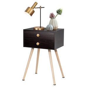Mid Century Modern 2 Drawers Nightstand in Natural-Brown view 4