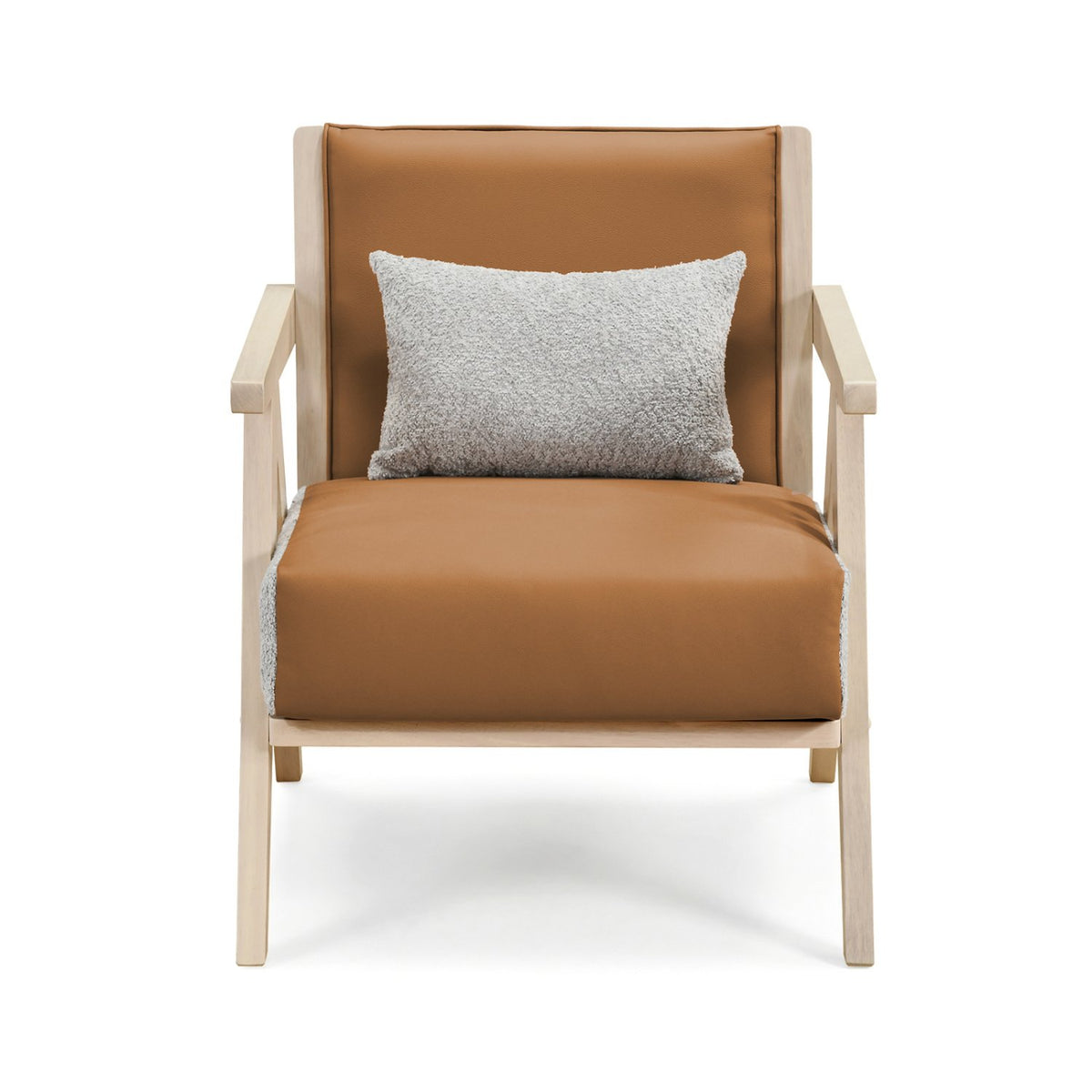 Mid-Century Modern Accent Chair Artificial Leather Sofa Chair with Rubber Wood Frame-Brown view 4