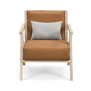 Mid-Century Modern Accent Chair Artificial Leather Sofa Chair with Rubber Wood Frame-Brown view 4