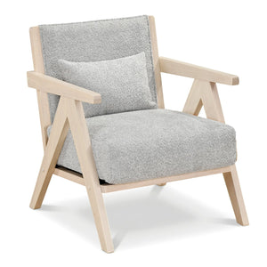 Mid-Century Modern Accent Chair Artificial Leather Sofa Chair with Rubber Wood Frame-Gray